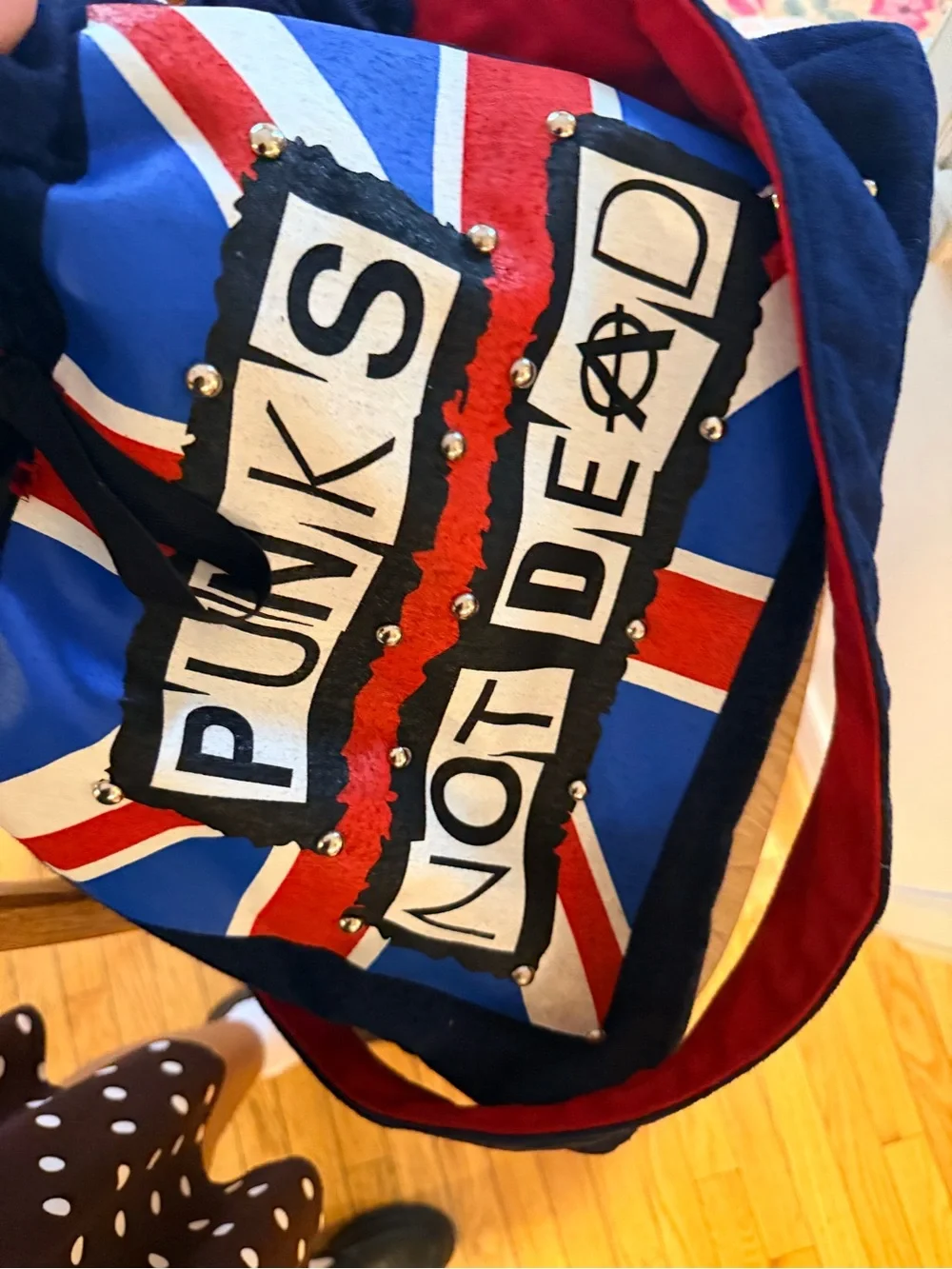S/M size/ Punk's Not Dead Navy Dog Carrier Tote with Union Jack Accent